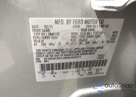 2011 Ford Edge Limited z USA, uszkodzony, nr VIN 2FMDK3KC2BBA85277